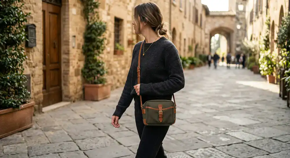 Compact camera crossbody bag